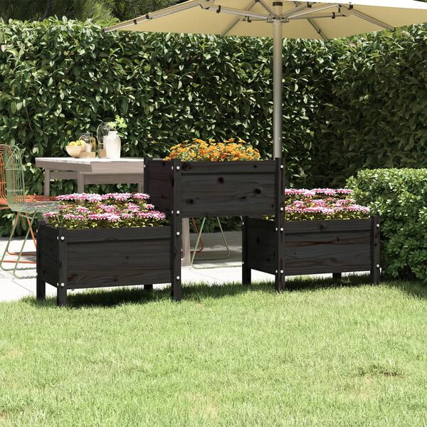 vidaXL Fioriera Nera 178,5x44x75 cm in Legno Massello di Pino