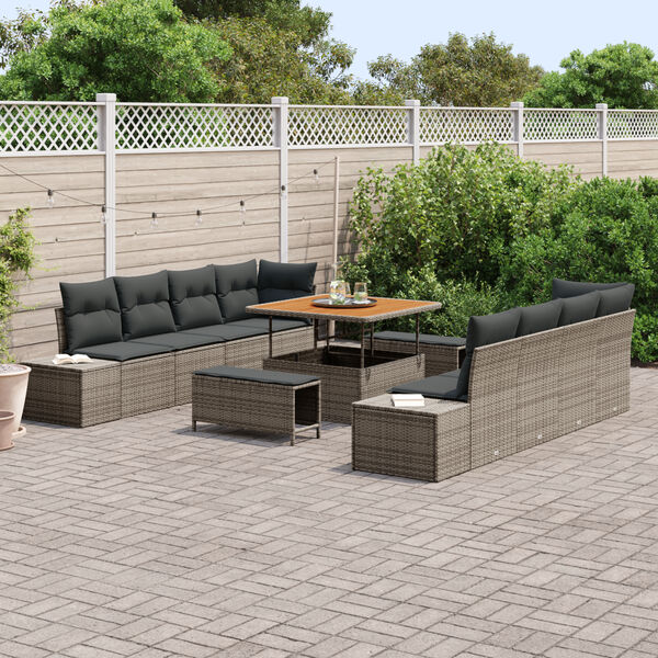 vidaXL Set Divano da Giardino con cuscino 11 pcs Grigio Poly Rattan
