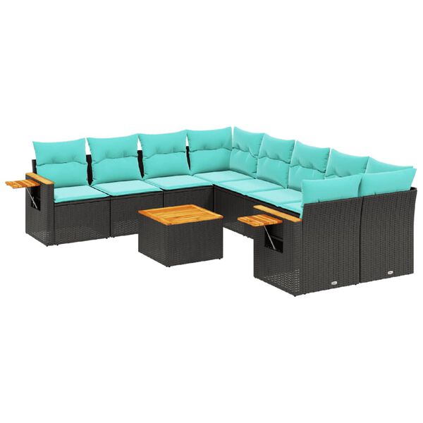 vidaXL Set Divani da Giardino 9 pz con Cuscini Nero in Polyrattan