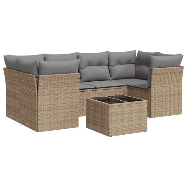 vidaXL Set Divani da Giardino 7 pz con Cuscini Beige in Polyrattan
