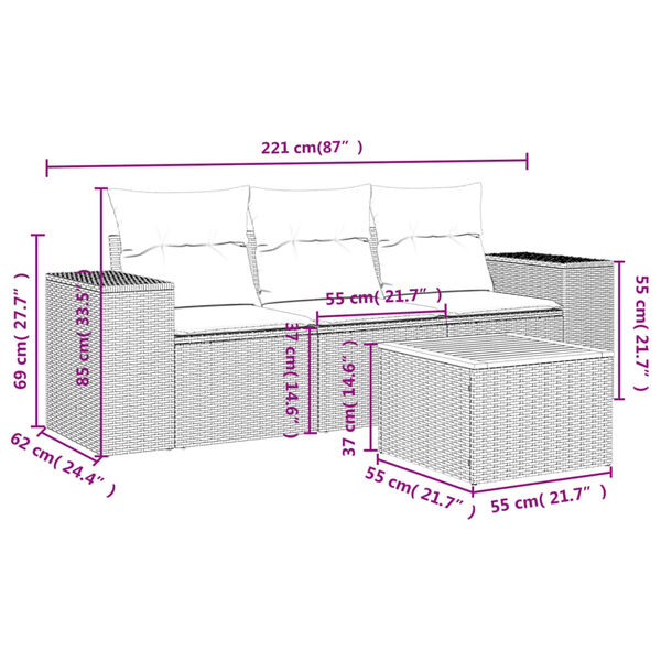 vidaXL Set Divano da Giardino 4 pz con Cuscini Beige in Polyrattan