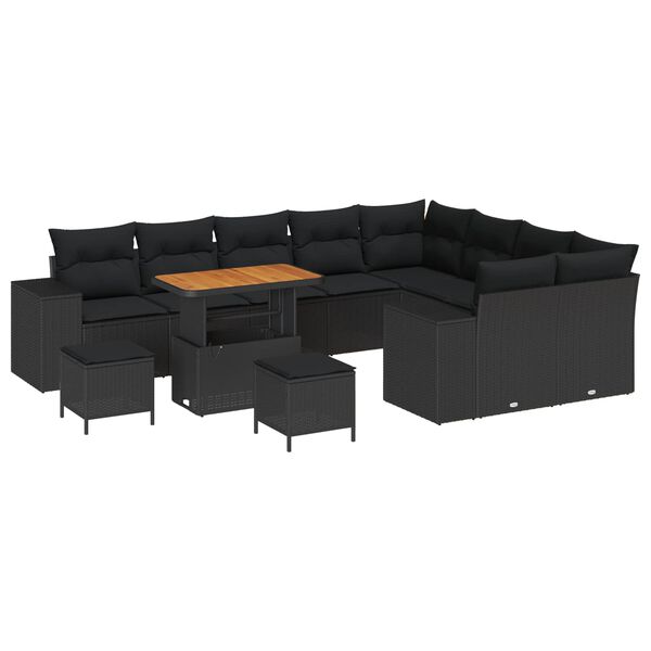 vidaXL Set Divano da Giardino con cuscino 12 pcs Nero polyrattan