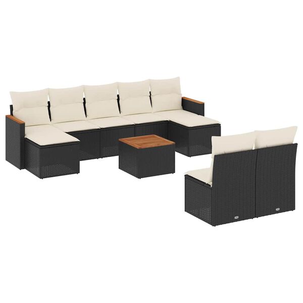 vidaXL Set Divani da Giardino 10pz con Cuscini in Polyrattan Nero