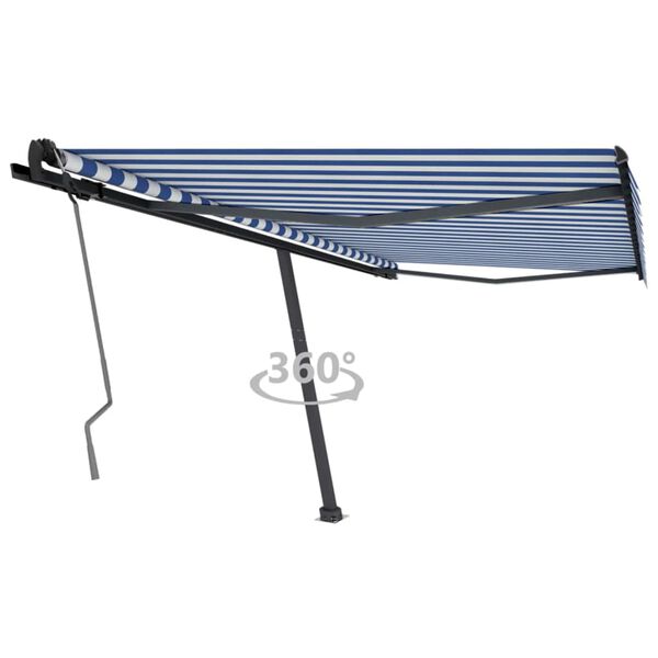 vidaXL Tenda Retrattile Manuale con Palo 400x350 cm Blu/Bianco