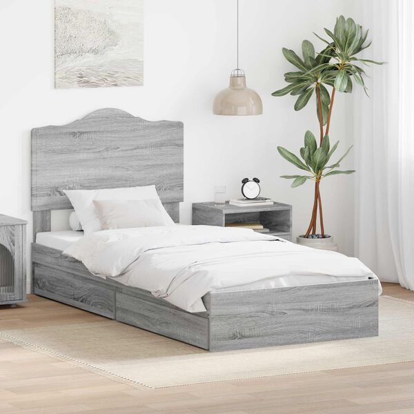 vidaXL Letto con Contenitore con testiera Grigio Sonoma 90 x 190 cm