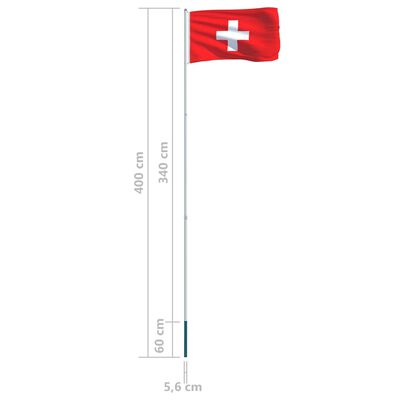 vidaXL Bandiera Svizzera con Pennone in Alluminio 4 m