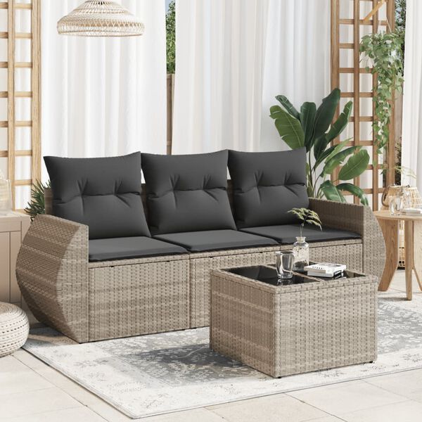 vidaXL Set Divano da Giardino 4pz con Cuscini Grigio Chiaro Polyrattan