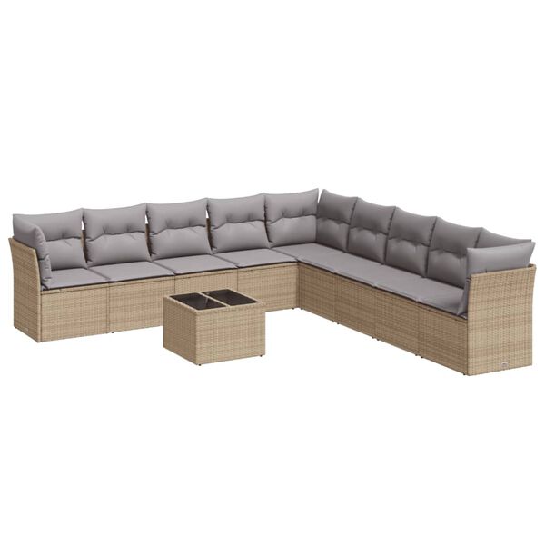 vidaXL Set Divano da Giardino 10 pz con Cuscini Beige in Polyrattan