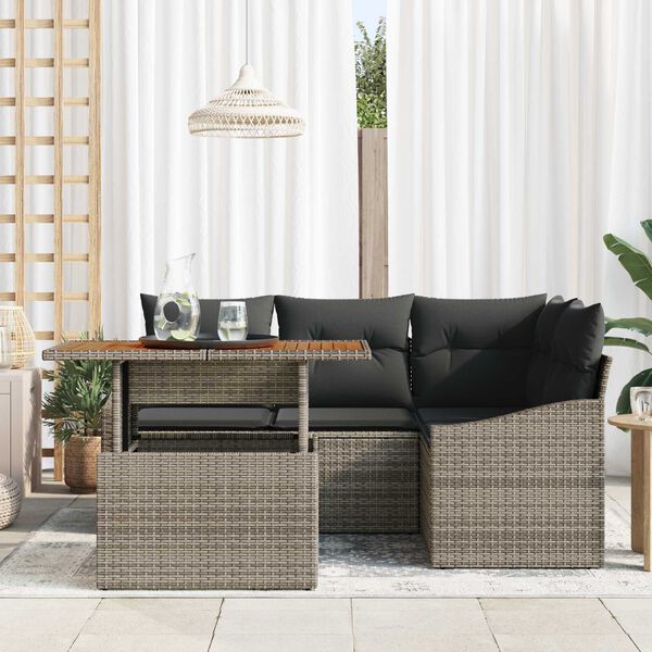 vidaXL Set Divano da Giardino 5 pcs Grigio Poly Rattan