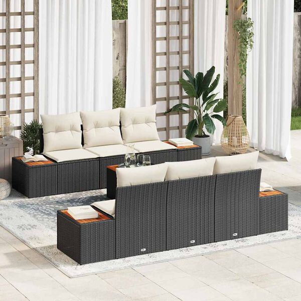 vidaXL Set Divano da Giardino con cuscino 7 pcs Nero Poly Rattan