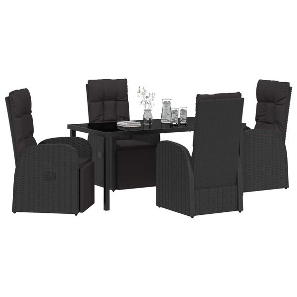 vidaXL Set da Pranzo per Giardino con cuscino 5 pcs Nero polyrattan