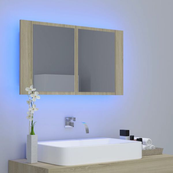 vidaXL Armadietto a Specchio con Luci LED Rovere Sonoma in Acrilico