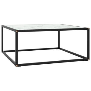 vidaXL Tavolino da Salotto Nero con Vetro Marmo Bianco 80x80x35 cm
