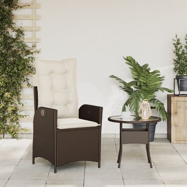 vidaXL Sedia Reclinabile da Giardino con Cuscini Marrone in Polyrattan