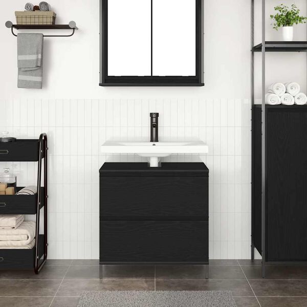 vidaXL Mobile Lavabo da Bagno con Cassetti Rovere Nero 60x34,5x60 cm