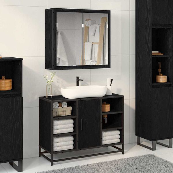 vidaXL Set di mobili per il bagno 2 pcs Rovere nero Legno multistrato