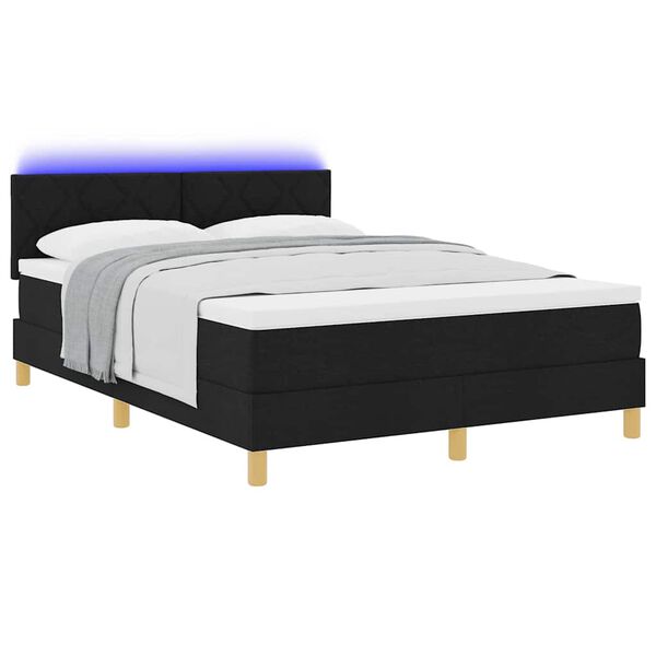 vidaXL Letto a Sorgente LED con materasso Nero 140 x 200 cm Tessuto