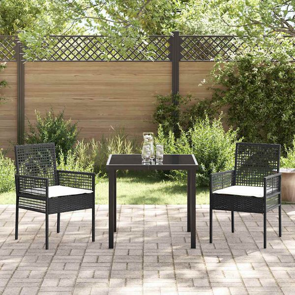 vidaXL Set da Pranzo per Giardino con cuscino 3 pcs Nero polyrattan