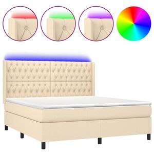 vidaXL Letto a Molle con Materasso e LED Crema 180x200 cm in Tessuto