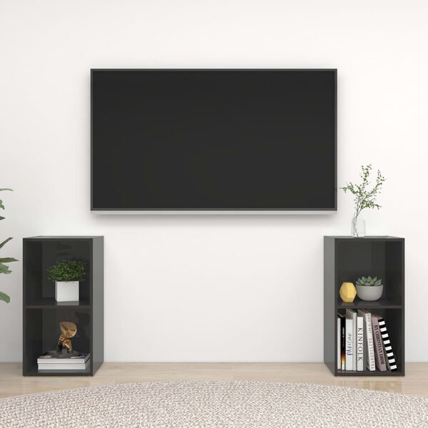 vidaXL Mobili TV 2 pz Grigio Lucido 72x35x36,5 cm in Legno Multistrato