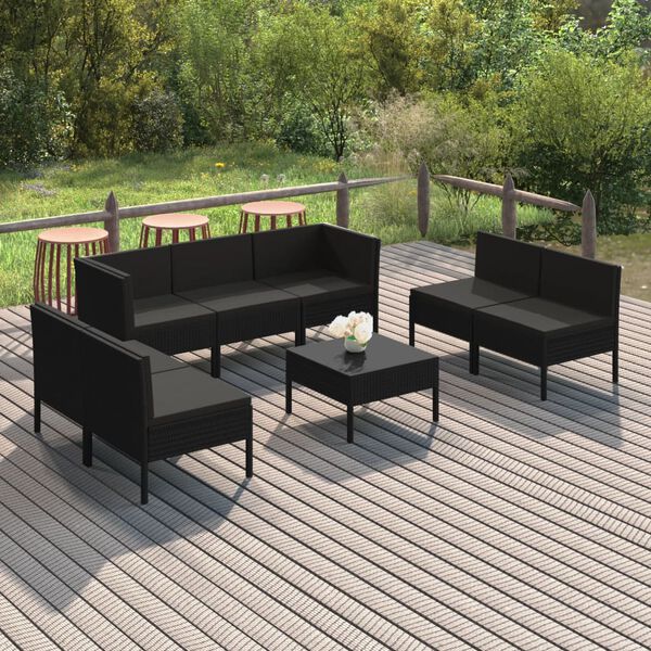 vidaXL Set Divani da Giardino 8 pz con Cuscini in Polyrattan Nero