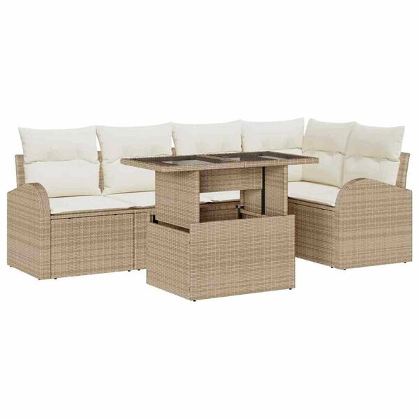 vidaXL Set Divano da Giardino con cuscino 6 pcs Beige Poly Rattan