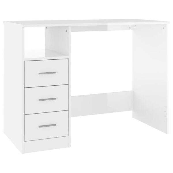 vidaXL Scrivania Cassetti Bianco Lucido 102x50x76 cm Legno Multistrato