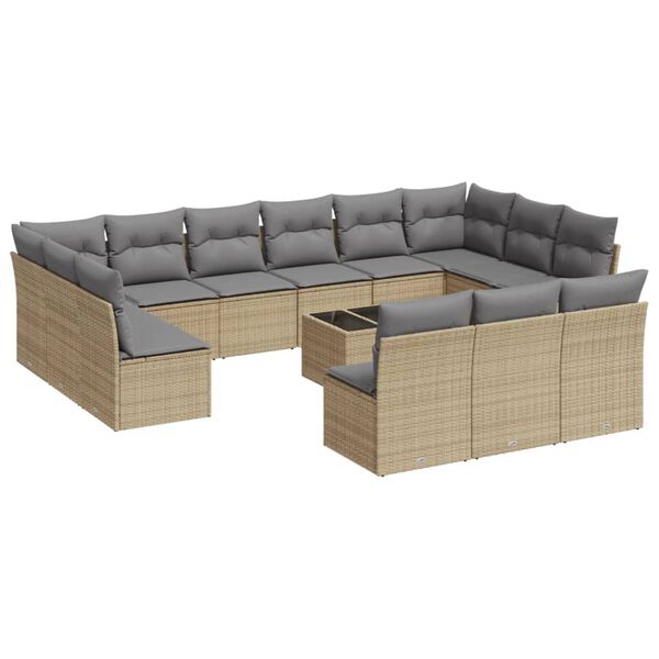 vidaXL Set Divani da Giardino 14pz con Cuscini in Polyrattan Beige