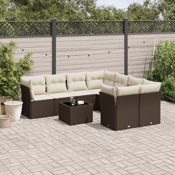 vidaXL Set Divani da Giardino 9pz con Cuscini Marrone in Polyrattan