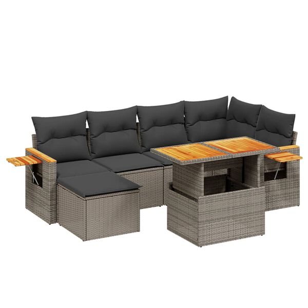 vidaXL Set Divani da Giardino 7 pz con Cuscini Grigio in Polyrattan