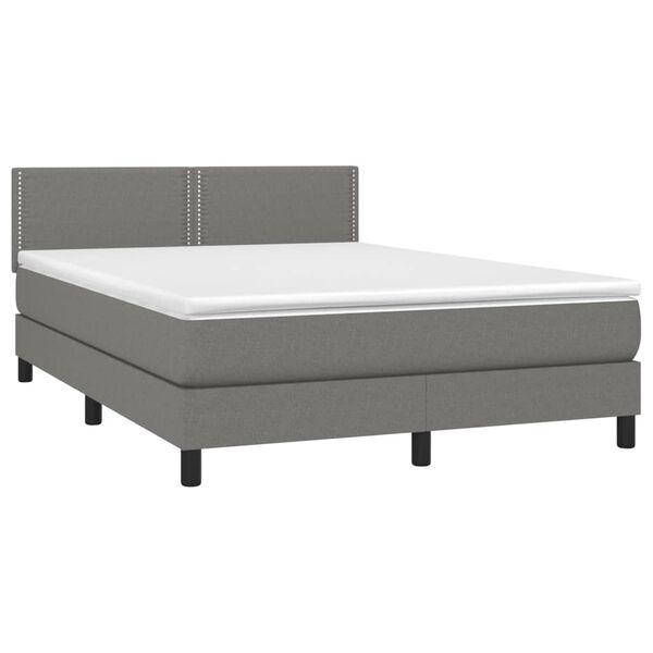 vidaXL Letto a Molle Materasso e LED Grigio Scuro 140x190cm in Tessuto