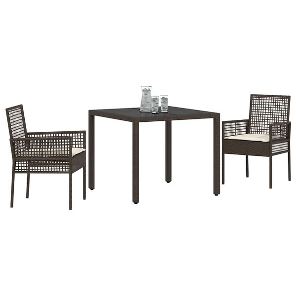 vidaXL Set da Pranzo per Giardino 3 pcs Marrone polyrattan