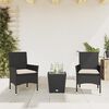 vidaXL Set da Bistrò 3 pz con Cuscini Nero Polyrattan e Vetro