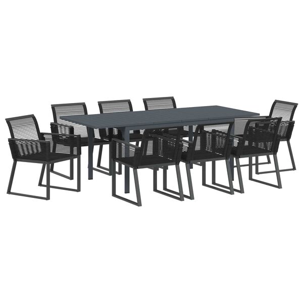 vidaXL Set da Pranzo per Giardino 9 pcs Nero polyrattan