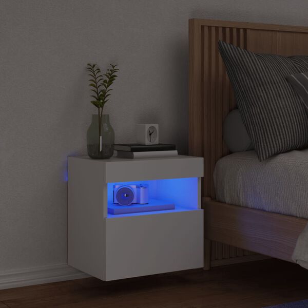 vidaXL Mobile TV a Parete con Luci LED Bianco 40x30x40 cm