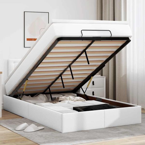 vidaXL Pouf Letto con Materassi e LED Bianco Puro 120x190cm Similpelle