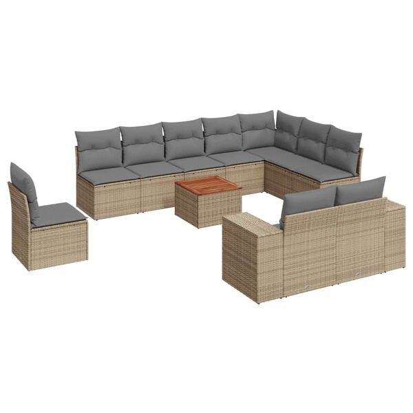 vidaXL Set Divani da Giardino 11 pz con Cuscini Beige in Polyrattan