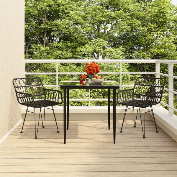 vidaXL Set da Pranzo da Giardino 3 pz Nero in Polyrattan