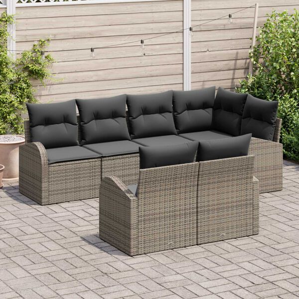vidaXL Set Divano da Giardino con cuscino 7 pcs Grigio polyrattan