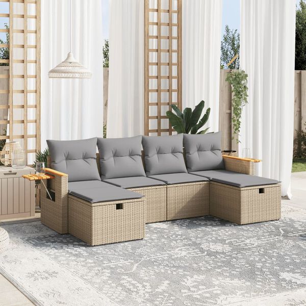 vidaXL Set Divano da Giardino 6 pz con Cuscini Beige Misto Polyrattan