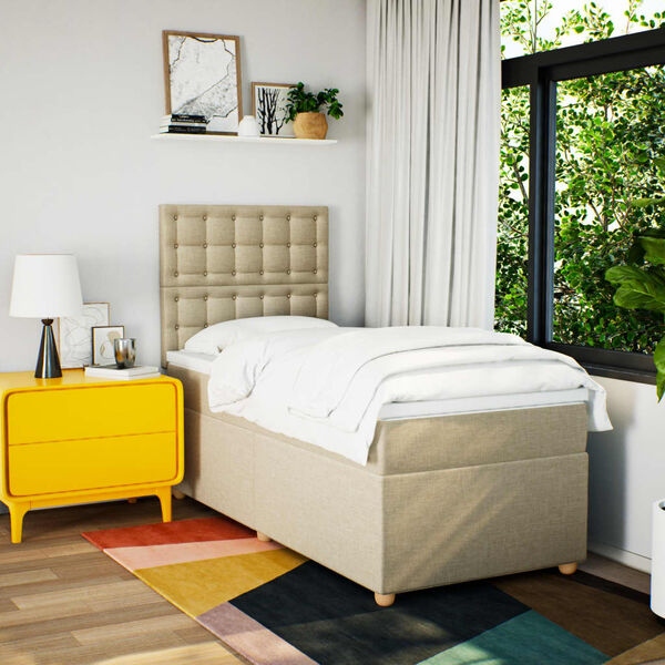 vidaXL Giroletto a Molle con Materasso Crema 90x190 cm in Tessuto