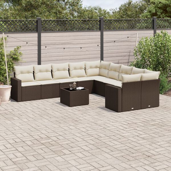 vidaXL Set Divani da Giardino 11 pz con Cuscini Polyrattan Marrone