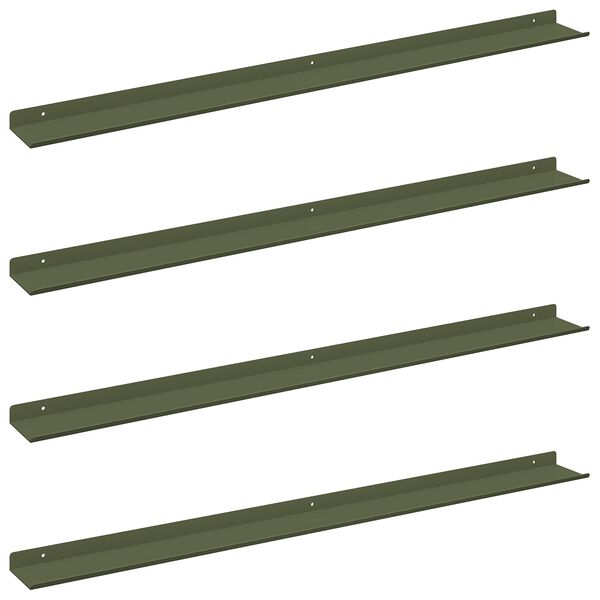 vidaXL Mensola sospesa 4 pcs Verde oliva 100 x 9 x 2,5 cm Acciaio