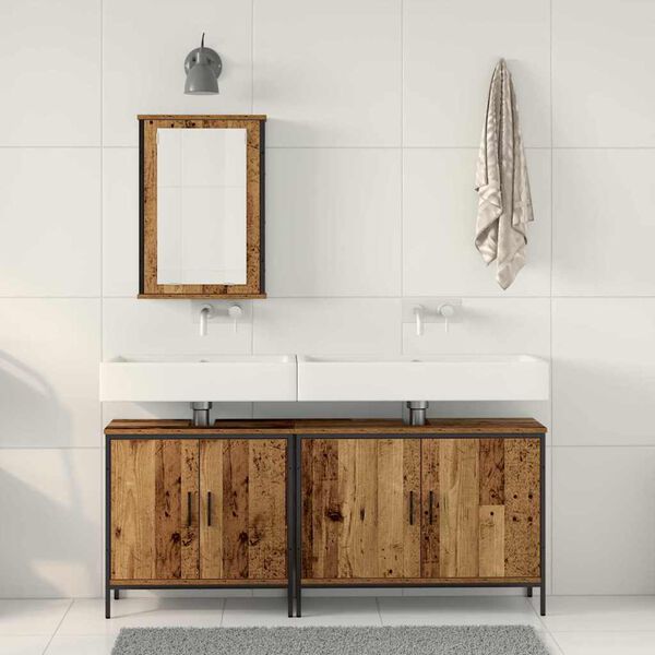 vidaXL Unit&agrave; da Bagno con lo scaffale 3 pcs Marrone Legno multistrato