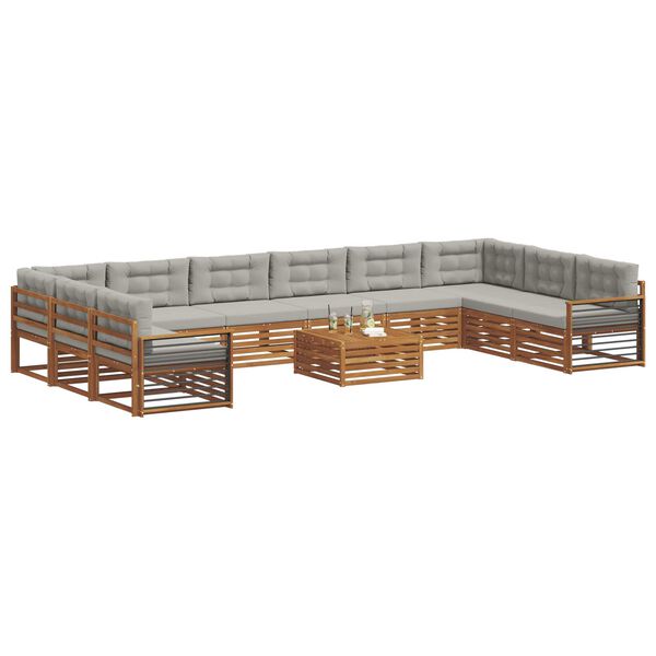 vidaXL Set divani con cuscino 11 pcs Grigio Naturale e Chiaro