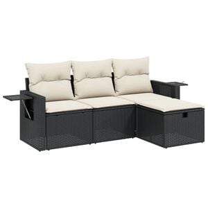vidaXL Set Divani da Giardino 4 pz con Cuscini Nero in Polyrattan
