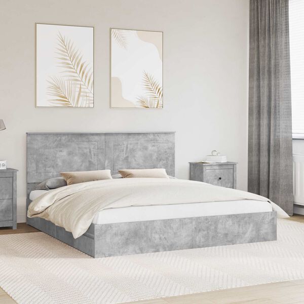 vidaXL Letto con Contenitore con testiera Grigio cemento 200 x 200 cm