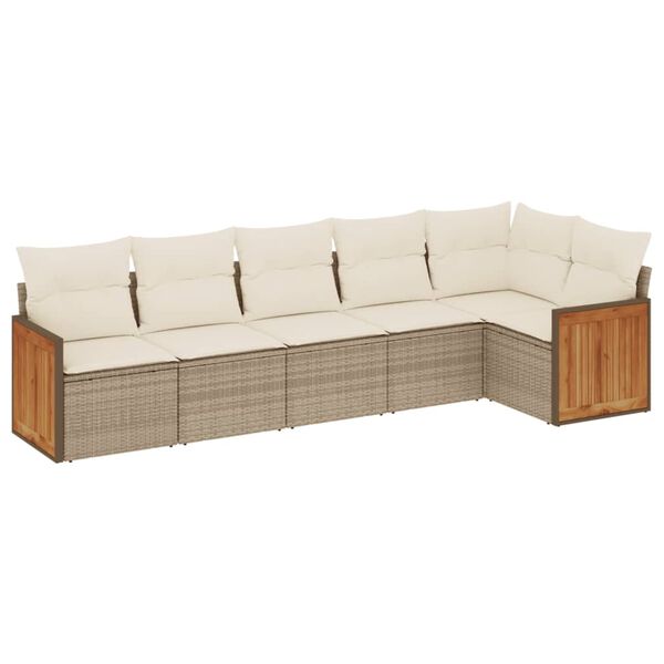 vidaXL Set Divano da Giardino 6 pz con Cuscini Beige in Polyrattan