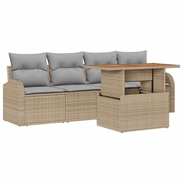 vidaXL Set Divano da Giardino 5 pcs Beige Poly Rattan