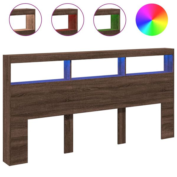 vidaXL Testiera con Contenitore a LED Rovere Marrone 200x17x102 cm